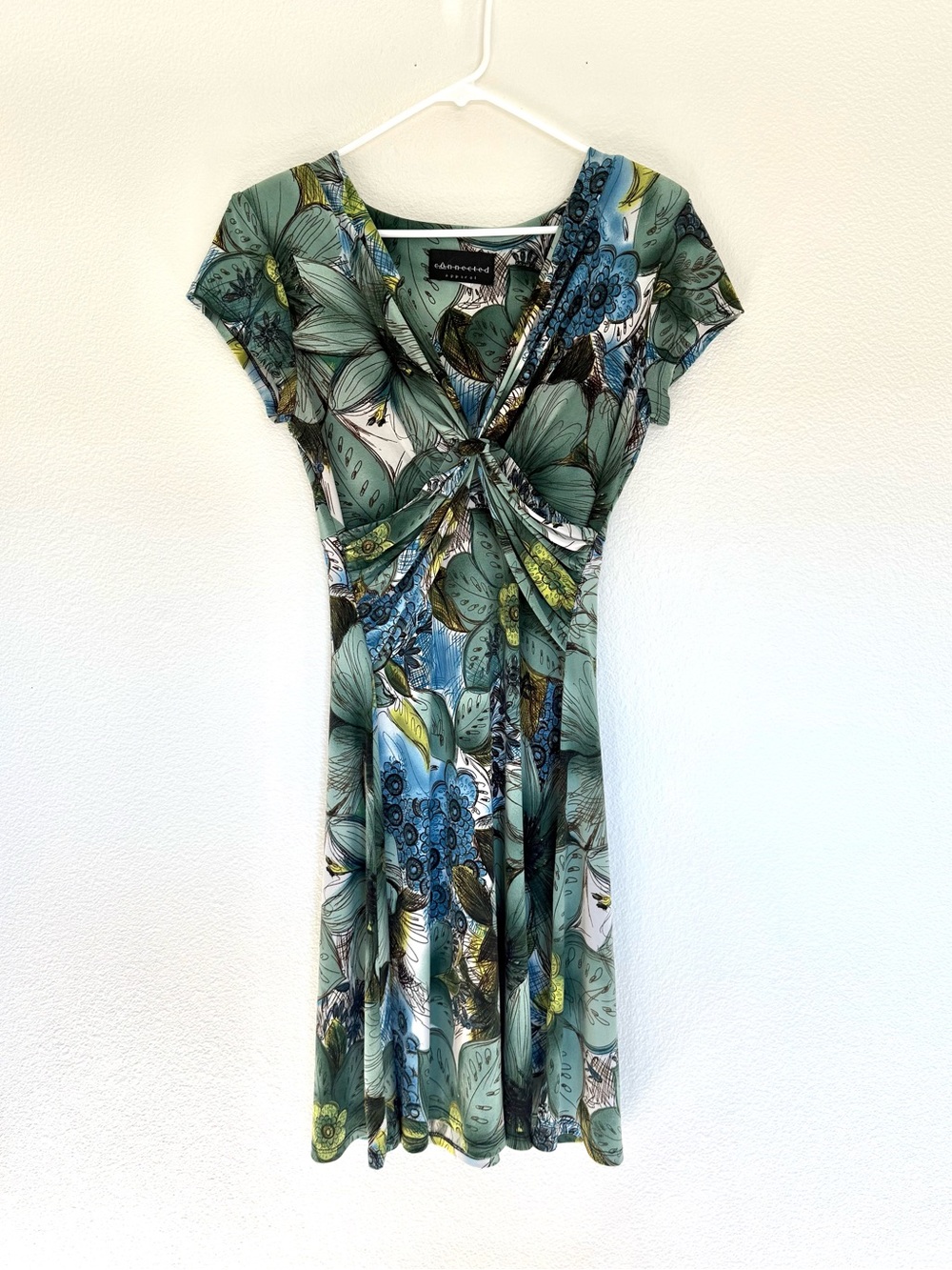 EUC Vintage Floral Short Sleeve Midi Dress Sz 6 Connected Apparel
